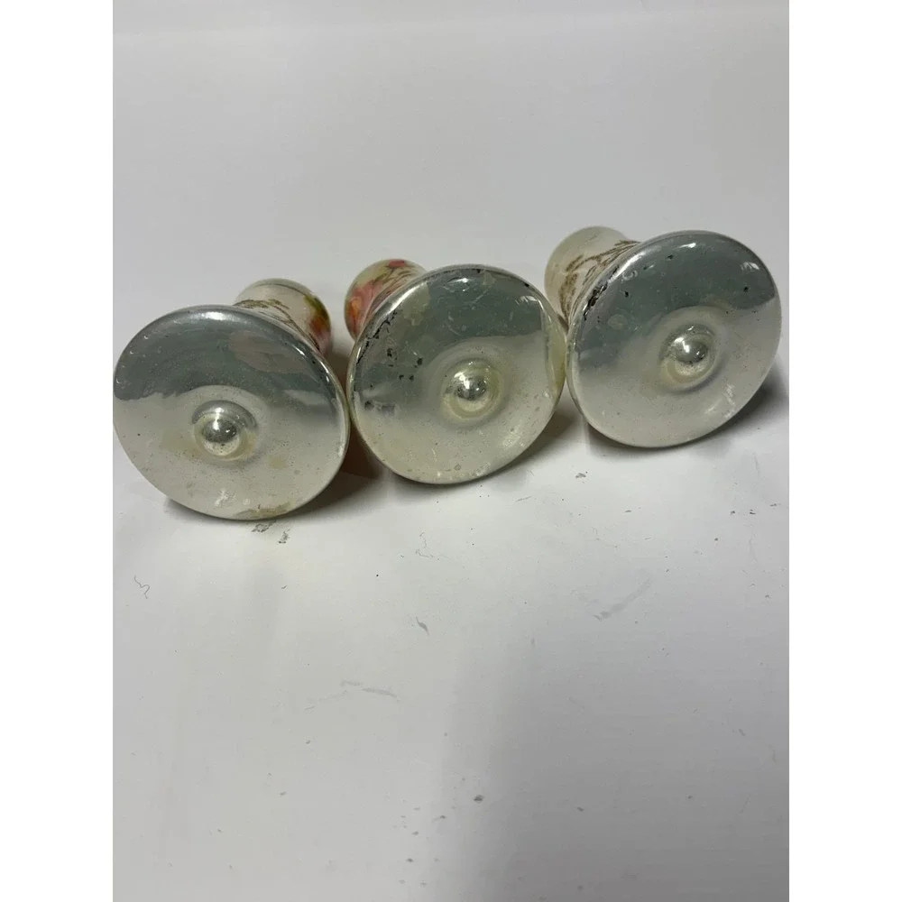Vintage Mercury Glass Bell Christmas Ornaments Floral Rose Gold Glitter Set of 3